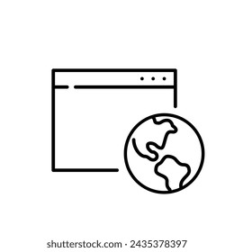 Global browsing experience. Web page and Earth globe. Worldwide Internet access. Pixel perfect vector icon