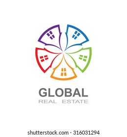 Global Building and real estate city illustration. Abstract background for business presentation, sale, rent