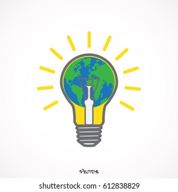 Global bulb icon. Vector. Flat style.