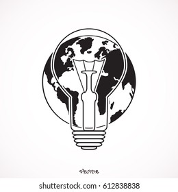 Global bulb icon. Vector. Flat style.