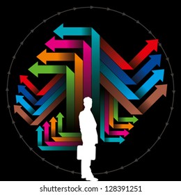 Global business arrow with businessman