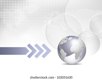 Fondo de negocios global - globo, mapa del mundo, flecha