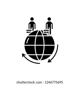 Global business black icon, vector sign on isolated background. Global business concept symbol, illustration 