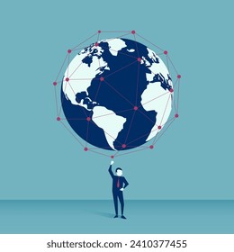 Global business. Businessman holding world business cartoon vector illustration