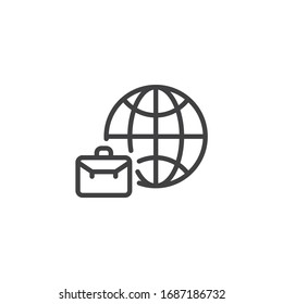 Global business case line icon. linear style sign for mobile concept and web design. Globe and briefcase outline vector icon. Symbol, logo illustration. Vector graphics