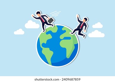 Global business competitor, innovation that change the agile world, international working abroad concept, businessman compete by running away and catch each other on the world, planet earth.