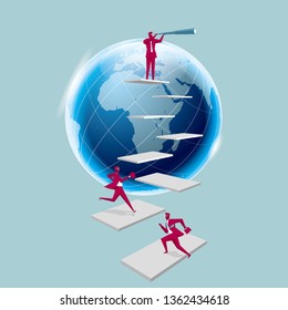 Global business concept design. Isolated on blue background.