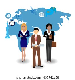  Global business concept. Social media graphic design, vector illustration