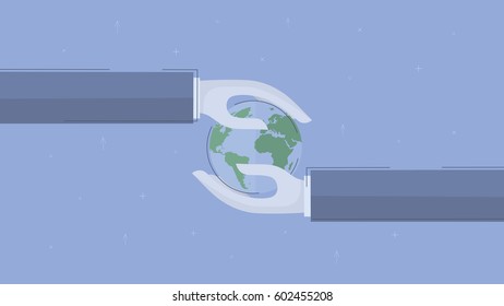 Global business. Concept business vector for investing into ideas, creative innovative work, growing business. Flat illustration with thin broken line.
