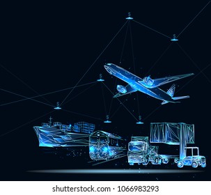 Global business connection technology interface global partner connection of Container Cargo freight train for logistic import export background. Business logistics concept, internet of things.