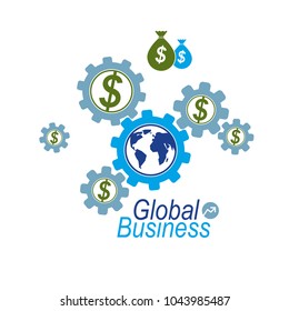 Global Business Creative Logo, Unique Vector Symbol Created With Different Elements. Global Financial System. World Economy.