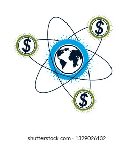 Global Business creative logo, unique vector symbol created with different elements. Global Financial System. World Economy.
