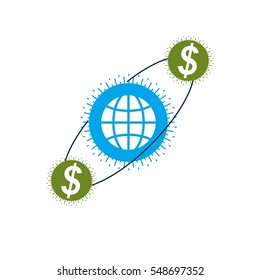 Global Business creative logo, unique vector symbol created with different elements. Global Financial System. World Economy.