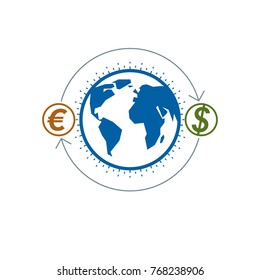 Global Business creative logo, unique vector symbol created with different elements. Global Financial System. World Economy.