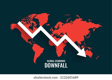 global business downfall with falling arrow and world map