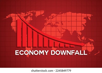 Global business downfall with falling arrow and world map