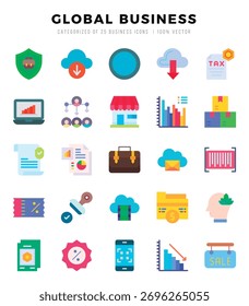 Elementos de Negocios Globales. Conjunto de iconos de Web plano. Simple Ilustración vectorial.
