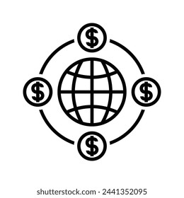 Global business, globe with money icon vector