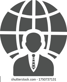 Icono gris de Global Business, empresario internacional