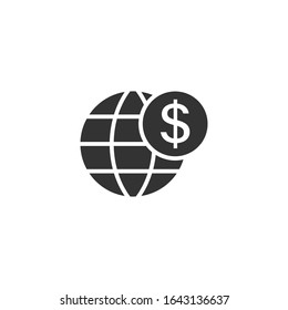 Global business icon in flat style. Money transaction vector illustration on white isolated background. Banknote bill security business concept.