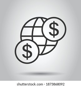 Global business icon in flat style. Money transaction vector illustration on white isolated background. Banknote bill security business concept.