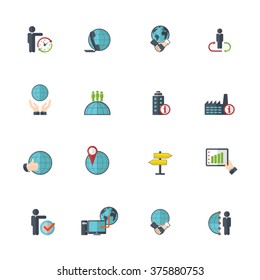 Global Business Icon set - Set of 16 semi-flat business related icons 