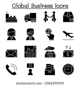Global Business icon set in glyph style