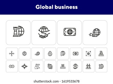 Global business icon set. Line icons collection on white background. Meeting, success, trade. Economics concept. Can be used for topics like finances, collaboration, international company