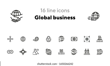 Global business icon set. Line icons collection on white background. Meeting, success, trade. Economics concept. Can be used for topics like finances, collaboration, international company