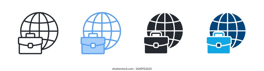 Global Business Icon Set Multiple Style. Design In Outline, Blue, Glyph, Dualtone