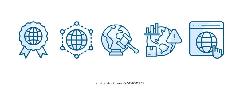 Global Business Icon Set Multiple Style Collection, Contendo Padrões Iso De Design, Rede De Distribuição, Regulamentação Internacional, Risco De Mercado Emergente, Plataforma Global