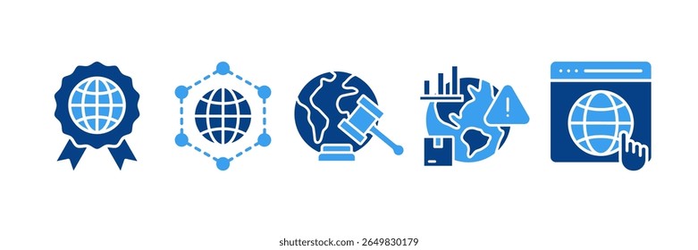 Global Business Icon Set Multiple Style Collection, Contendo Padrões Iso De Design, Rede De Distribuição, Regulamentação Internacional, Risco De Mercado Emergente, Plataforma Global