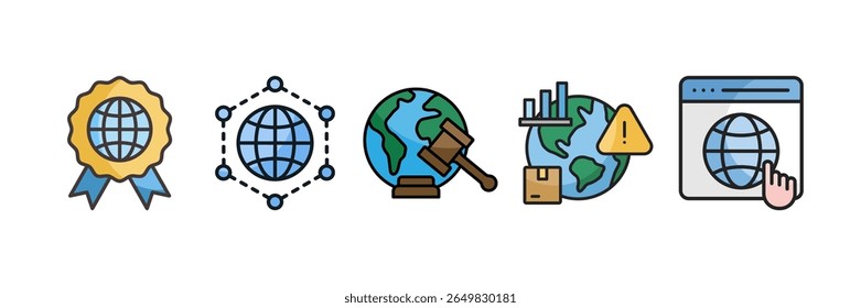 Global Business Icon Set Multiple Style Collection, Contendo Padrões Iso De Design, Rede De Distribuição, Regulamentação Internacional, Risco De Mercado Emergente, Plataforma Global