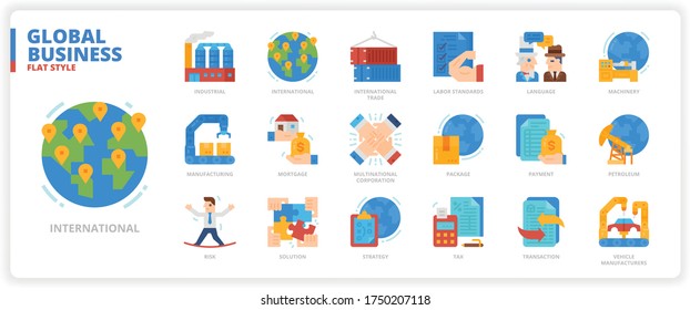 Global business icon set for web design, book, magazine, poster, ads, app, etc.