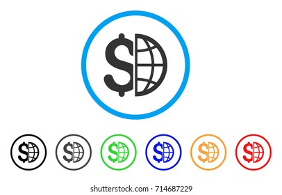 Global Business icon. Vector illustration style is a flat iconic global business grey rounded symbol inside light blue circle with black, gray, green, blue, red, orange color versions.