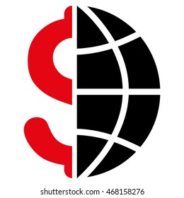 Global Business icon. Vector style is bicolor flat iconic symbol with rounded angles, intensive red and black colors, white background.