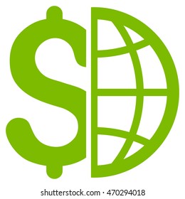 Global Business icon. Vector style is flat iconic symbol with rounded angles, eco green color, white background.