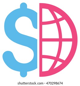 Global Business icon. Vector style is bicolor flat iconic symbol with rounded angles, pink and blue colors, white background.