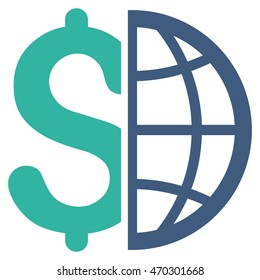 Global Business icon. Vector style is bicolor flat iconic symbol with rounded angles, cobalt and cyan colors, white background.