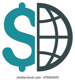 Global Business icon. Vector style is bicolor flat iconic symbol with rounded angles, soft blue colors, white background.