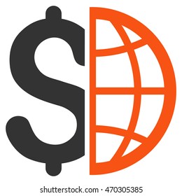 Global Business icon. Vector style is bicolor flat iconic symbol with rounded angles, orange and gray colors, white background.
