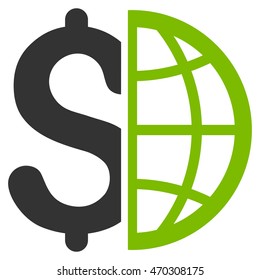 Global Business icon. Vector style is bicolor flat iconic symbol with rounded angles, eco green and gray colors, white background.