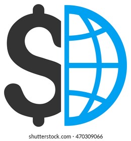 Global Business icon. Vector style is bicolor flat iconic symbol with rounded angles, blue and gray colors, white background.