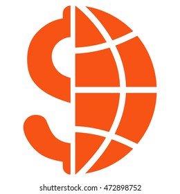 Global Business icon. Vector style is flat iconic symbol with rounded angles, orange color, white background.