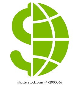 Global Business icon. Vector style is flat iconic symbol with rounded angles, eco green color, white background.