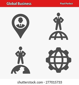 Global Business Icons. Professional, pixel perfect icons optimized for both large and small resolutions. EPS 8 format. Designed at 32 x 32 pixels.