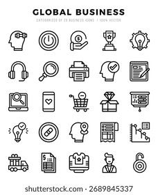 Global Business icons set. Vector illustration.