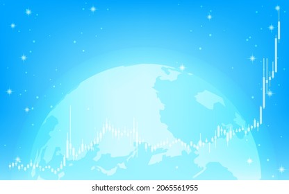 Global business image, candlestick chart and glowing earth