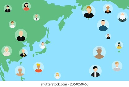 Global business image, world map around Japan and people icons