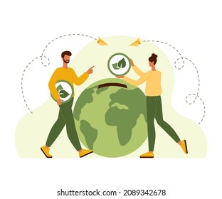 Inversión comercial global en medio ambiente y concepto en industria limpia. La gente paga honorarios por el medio ambiente. Ilustración ecológica de vector plano. Día mundial del medio ambiente, protección de la naturaleza, concepto de ahorro de la naturaleza